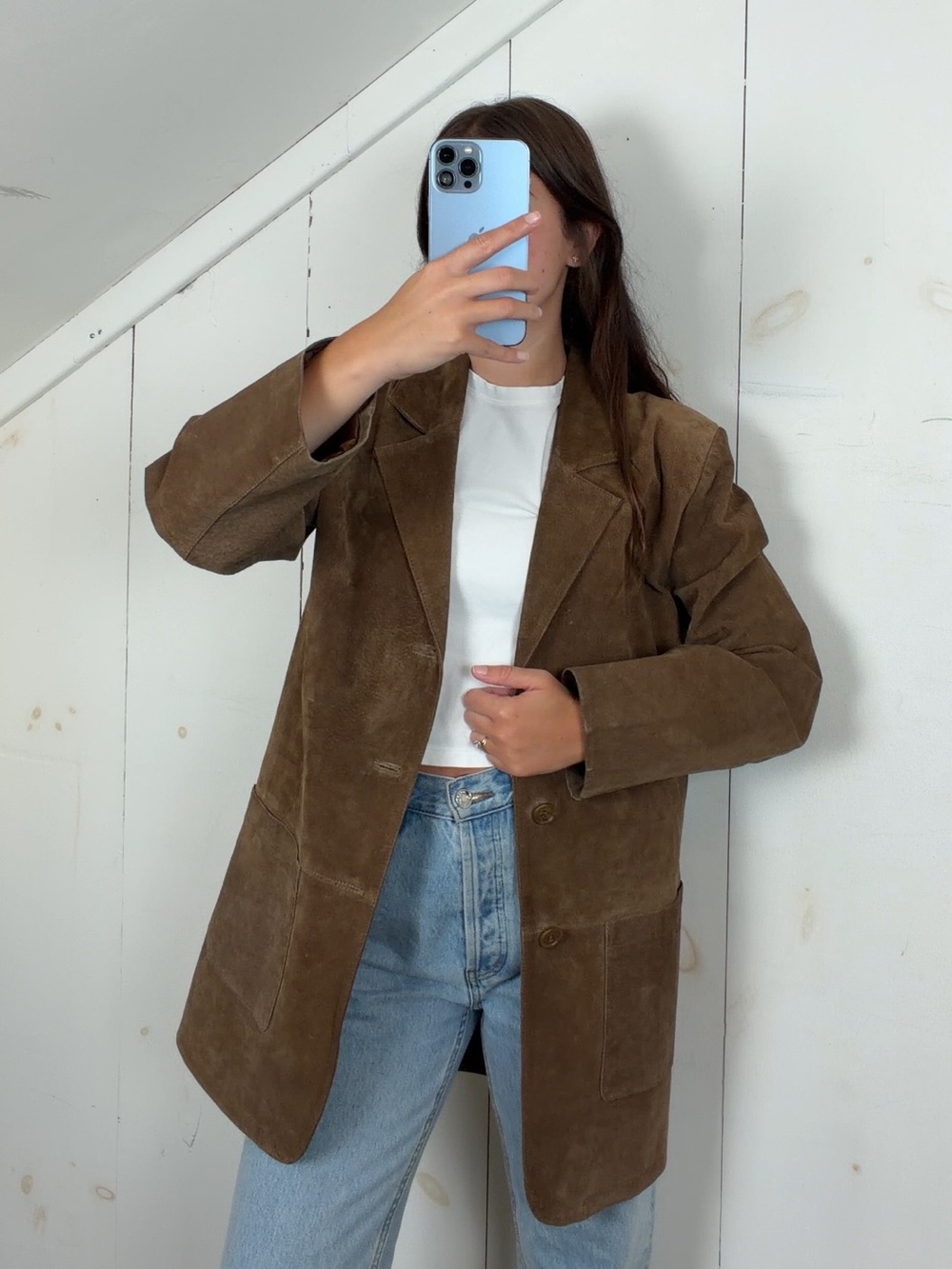 Vintage Margaret Godfrey Brown Suede Leather Oversized Blazer Jacket Women’s 6 S